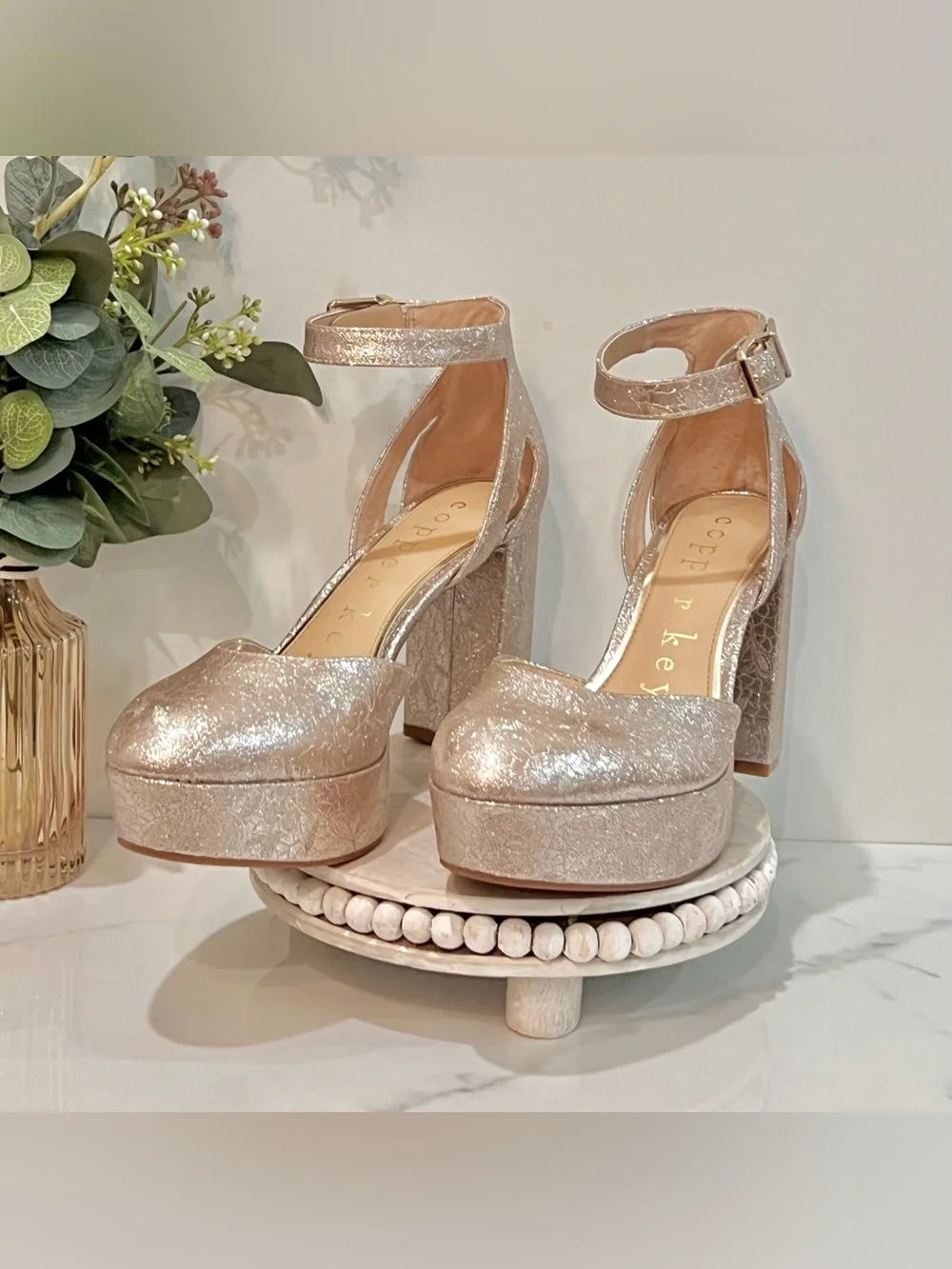 Copper Key Women's Metallic Platform Ankle-Strap Pumps size 6.5
